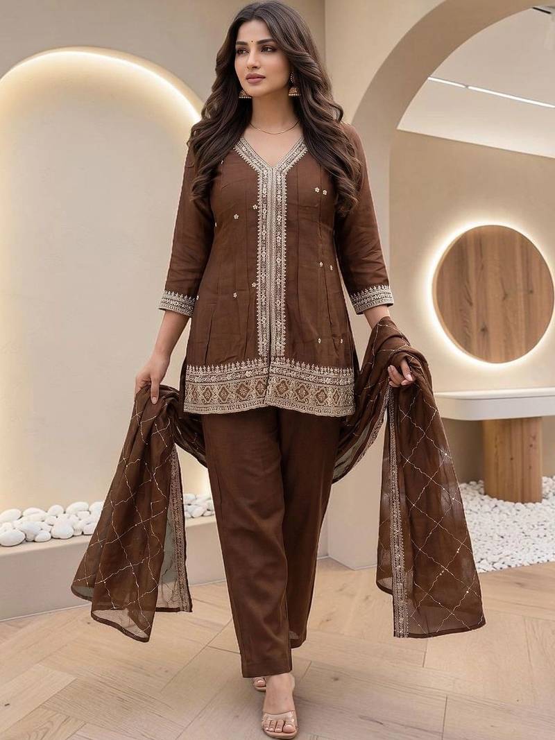 Women Ethnic Motifs Embroidered Regular Thread Work Kurta with Palazzos & With Dupatta