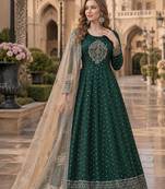 Green embroidered tapeta silk semi stitched anarkali suit