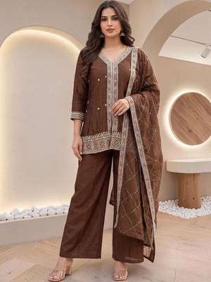 Women Ethnic Motifs Embroidered Regular Thread Work Kurta with Palazzos & With Dupatta 7