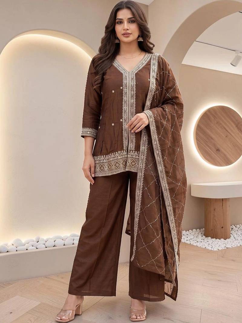 Women Ethnic Motifs Embroidered Regular Thread Work Kurta with Palazzos & With Dupatta