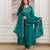 Teal-green silk blend embroidered kurta set