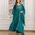 Teal-green silk blend embroidered kurta set