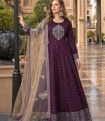Purple embroidered tapeta silk semi stitched anarkali suit