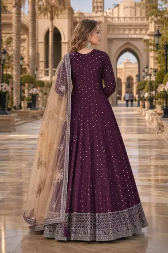 Purple embroidered tapeta silk semi stitched anarkali suit