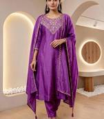 Women Ethnic Motifs Embroidered Regular Thread Work Kurta with Trousers & With Dupatta