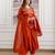 Orange silk blend embroidered kurta set