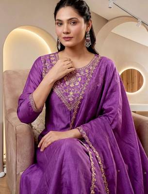 Women Ethnic Motifs Embroidered Regular Thread Work Kurta with Trousers & With Dupatta 2