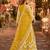 Yellow embroidered net semi stitched anarkali suit