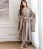Grey silk blend embroidered kurta set