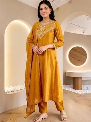 Women Ethnic Motifs Embroidered Regular Thread Work Kurta with Trousers & With Dupatta 1