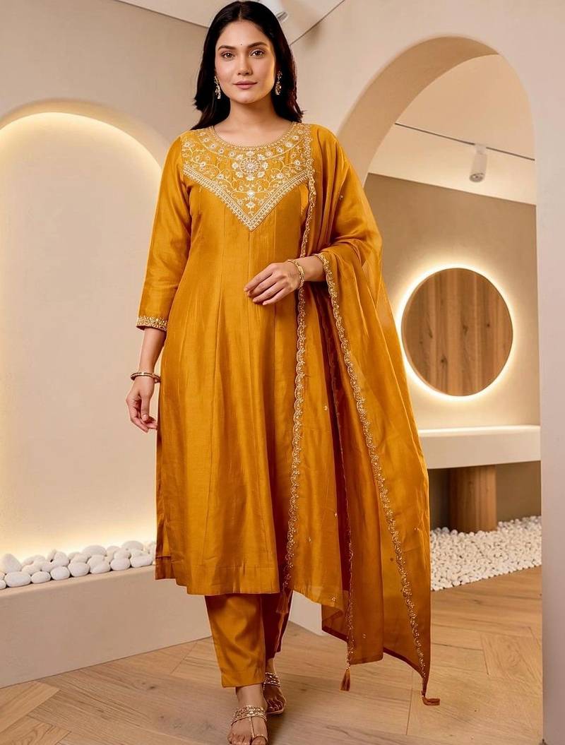 Women Ethnic Motifs Embroidered Regular Thread Work Kurta with Trousers & With Dupatta