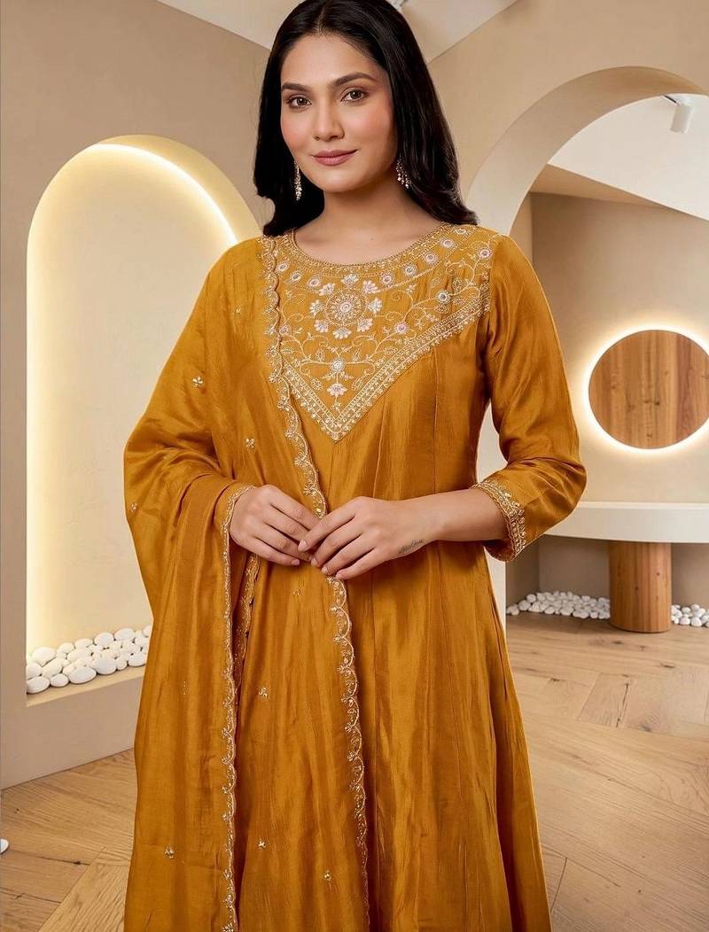 Women Ethnic Motifs Embroidered Regular Thread Work Kurta with Trousers & With Dupatta