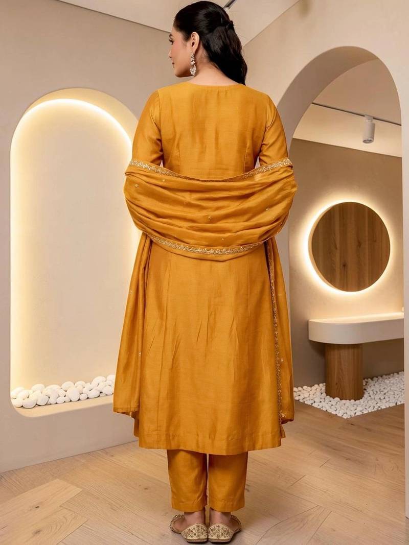 Women Ethnic Motifs Embroidered Regular Thread Work Kurta with Trousers & With Dupatta