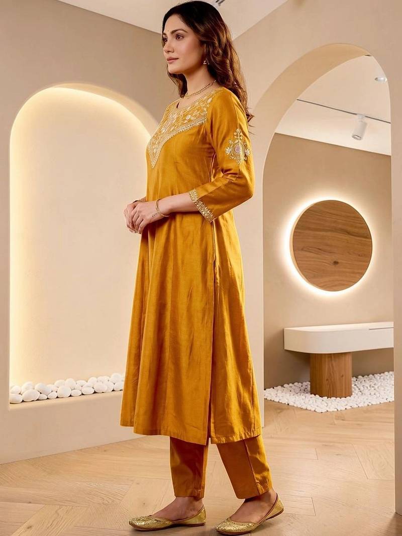 Women Ethnic Motifs Embroidered Regular Thread Work Kurta with Trousers & With Dupatta