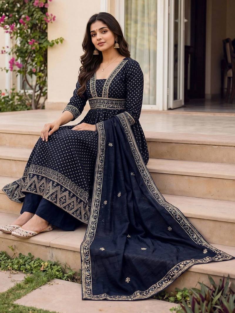 Women Ethnic Motifs Printed Empire Kurta with Palazzos & With Dupatta