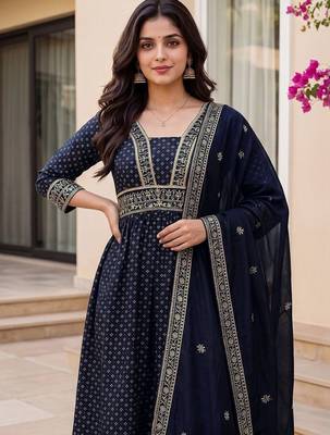Women Ethnic Motifs Printed Empire Kurta with Palazzos & With Dupatta 2