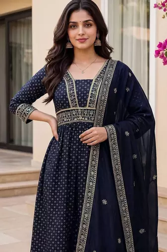 Women Ethnic Motifs Printed Empire Kurta with Palazzos & With Dupatta