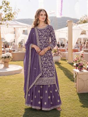 Lavender embroidered faux georgette semi stitched salwar suit 1