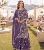 Lavender embroidered faux georgette semi stitched salwar suit