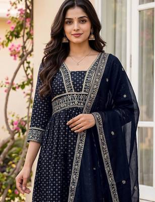 Women Ethnic Motifs Printed Empire Kurta with Palazzos & With Dupatta 4