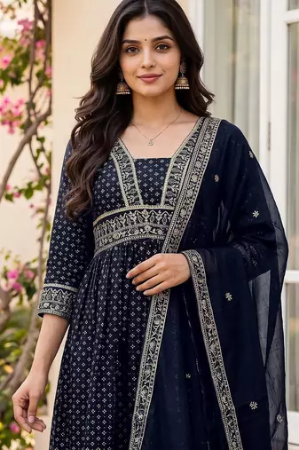 Women Ethnic Motifs Printed Empire Kurta with Palazzos & With Dupatta