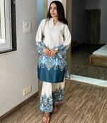 White cotton poly embroidered kurta set