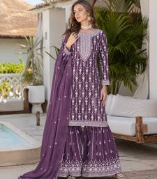 Purple embroidered faux georgette semi stitched salwar suit