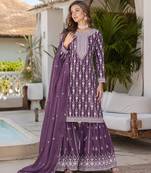 Purple embroidered faux georgette semi stitched salwar suit
