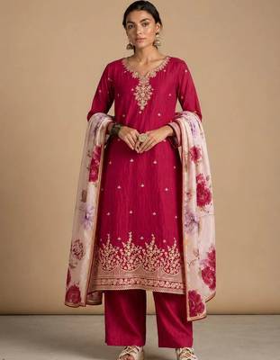 Women Ethnic Motifs Embroidered Regular Thread Work Kurta with Palazzos & With Dupatta 1