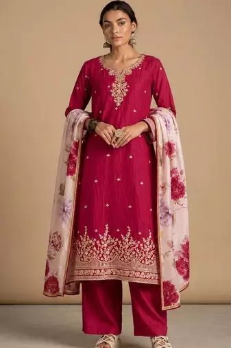Women Ethnic Motifs Embroidered Regular Thread Work Kurta with Palazzos & With Dupatta