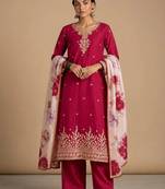 Women Ethnic Motifs Embroidered Regular Thread Work Kurta with Palazzos & With Dupatta