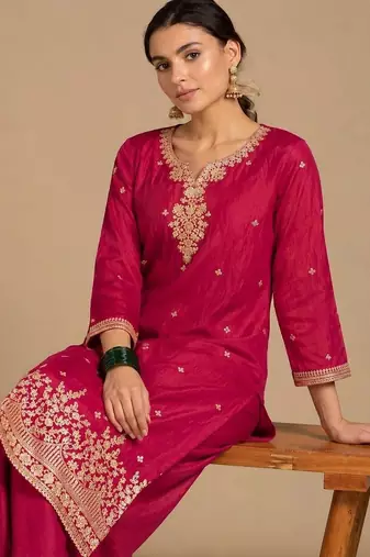 Women Ethnic Motifs Embroidered Regular Thread Work Kurta with Palazzos & With Dupatta