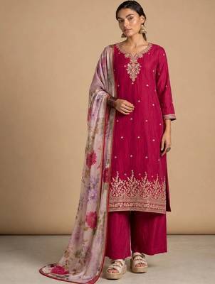 Women Ethnic Motifs Embroidered Regular Thread Work Kurta with Palazzos & With Dupatta 3