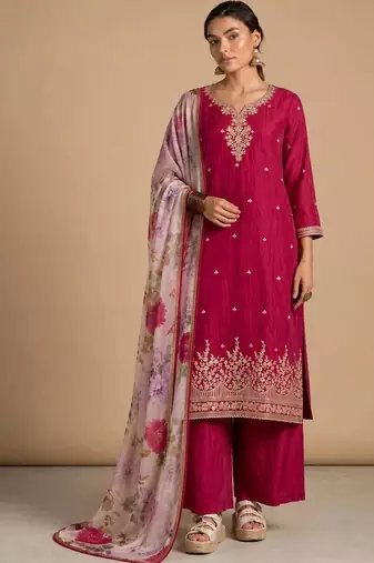 Women Ethnic Motifs Embroidered Regular Thread Work Kurta with Palazzos & With Dupatta