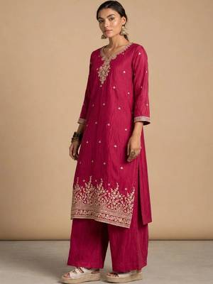 Women Ethnic Motifs Embroidered Regular Thread Work Kurta with Palazzos & With Dupatta 4