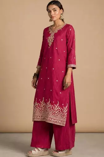 Women Ethnic Motifs Embroidered Regular Thread Work Kurta with Palazzos & With Dupatta