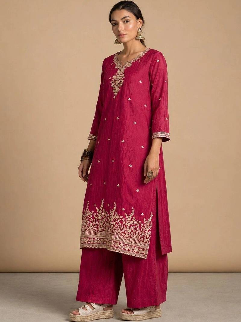 Women Ethnic Motifs Embroidered Regular Thread Work Kurta with Palazzos & With Dupatta