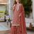 Brown embroidered faux georgette semi stitched salwar suit
