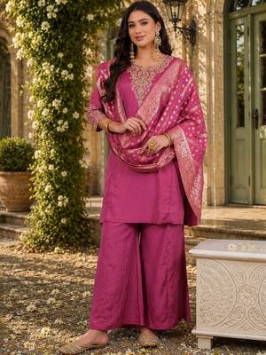 Women Ethnic Motifs Embroidered Regular Kurta with Palazzos & With Dupatta 1