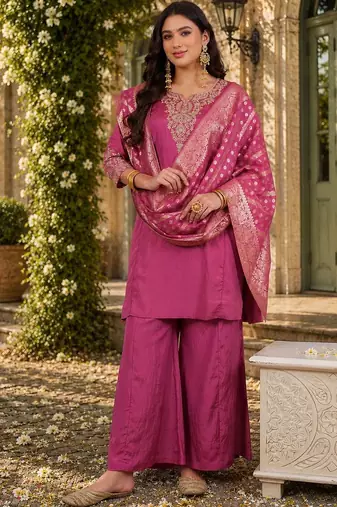 Women Ethnic Motifs Embroidered Regular Kurta with Palazzos & With Dupatta