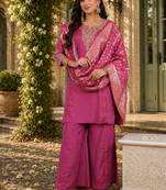 Women Ethnic Motifs Embroidered Regular Kurta with Palazzos & With Dupatta