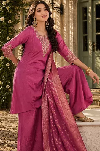 Women Ethnic Motifs Embroidered Regular Kurta with Palazzos & With Dupatta