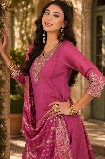 Women Ethnic Motifs Embroidered Regular Kurta with Palazzos & With Dupatta