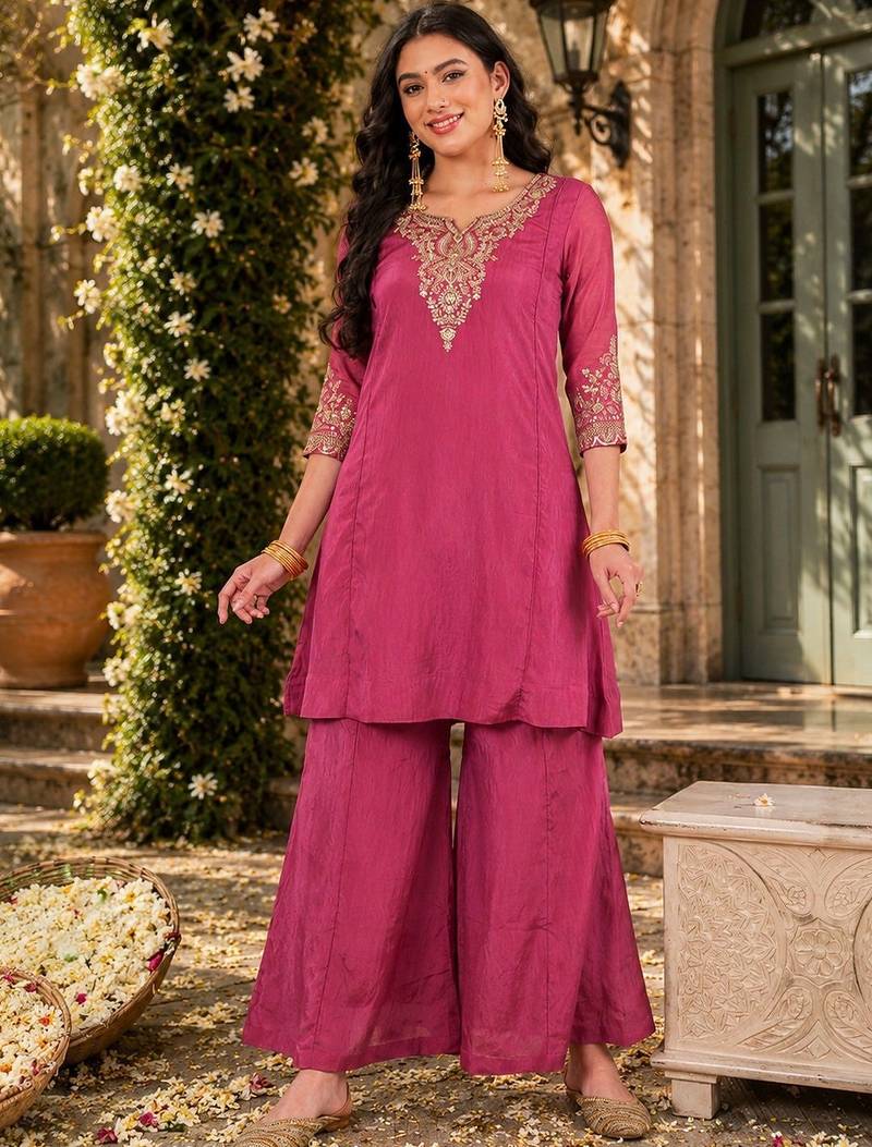 Women Ethnic Motifs Embroidered Regular Kurta with Palazzos & With Dupatta