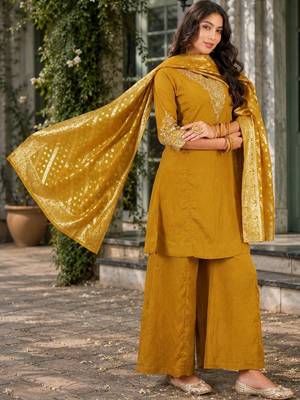 Women Ethnic Motifs Embroidered Regular Thread Work Kurta with Palazzos & With Dupatta 1