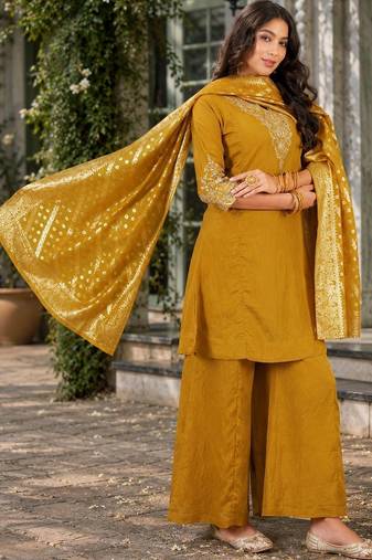Women Ethnic Motifs Embroidered Regular Thread Work Kurta with Palazzos & With Dupatta