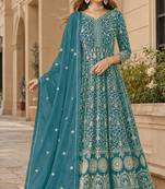 Yellow embroidered faux georgette semi stitched anarkali suit