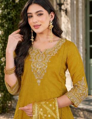 Women Ethnic Motifs Embroidered Regular Thread Work Kurta with Palazzos & With Dupatta 3