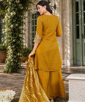 Women Ethnic Motifs Embroidered Regular Thread Work Kurta with Palazzos & With Dupatta 5
