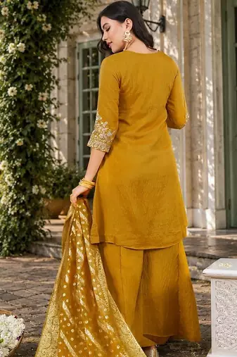 Women Ethnic Motifs Embroidered Regular Thread Work Kurta with Palazzos & With Dupatta